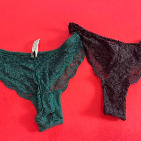 Etam French Lace Thongs Black & Green Size M (2 Pack) - Picture 3 of 7